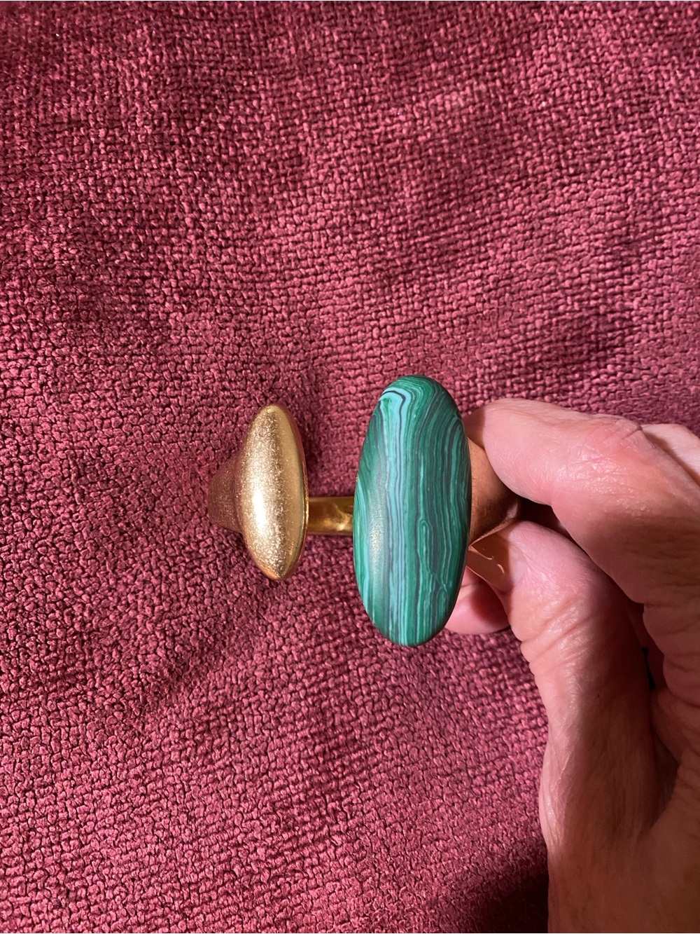 Gold-Tone Ring with Oval Green Malachite-Style Stone